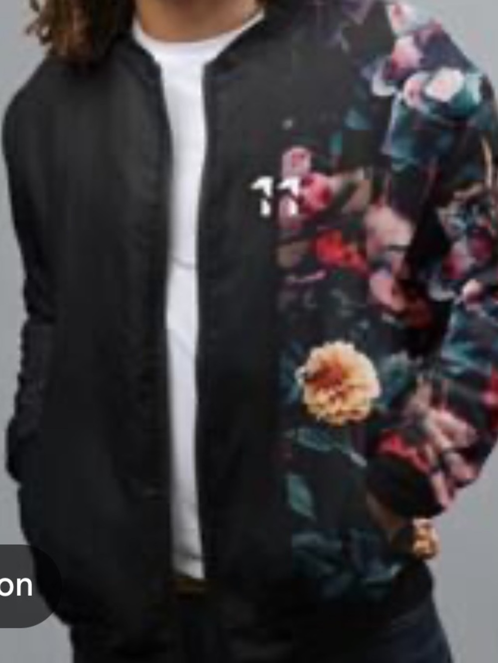 Freshhoods Floral Accent Black Bomber Jacket  medium